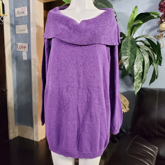 Catherines Purple Cowl Neck Off Shoulder 100% Cotton Sweater Size 2x / 22- 24W - Picture 2 of 5